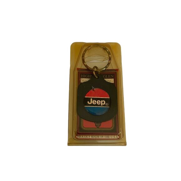 Vintage JEEP Key Ring Highland Glen Mfg. Inc. USA NOS Red Blue Black - Picture 1 of 4